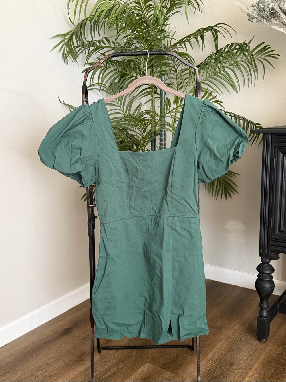Trixxi Sage Green Square Neck Puff Sleeve Tunic